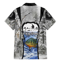 Custom Bluegill Ice Fishing Winter Camo Family Matching Mermaid Dress and Hawaiian Shirt with Snowy Forest Background Colorful Fish - Wonder Print Shop