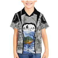 Custom Bluegill Ice Fishing Winter Camo Family Matching Mermaid Dress and Hawaiian Shirt with Snowy Forest Background Colorful Fish - Wonder Print Shop