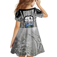 Custom Bluegill Ice Fishing Winter Camo Family Matching Off Shoulder Short Dress and Hawaiian Shirt with Snowy Forest Background Colorful Fish - Wonder Print Shop