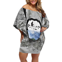 Custom Bluegill Ice Fishing Winter Camo Family Matching Off Shoulder Short Dress and Hawaiian Shirt with Snowy Forest Background Colorful Fish - Wonder Print Shop