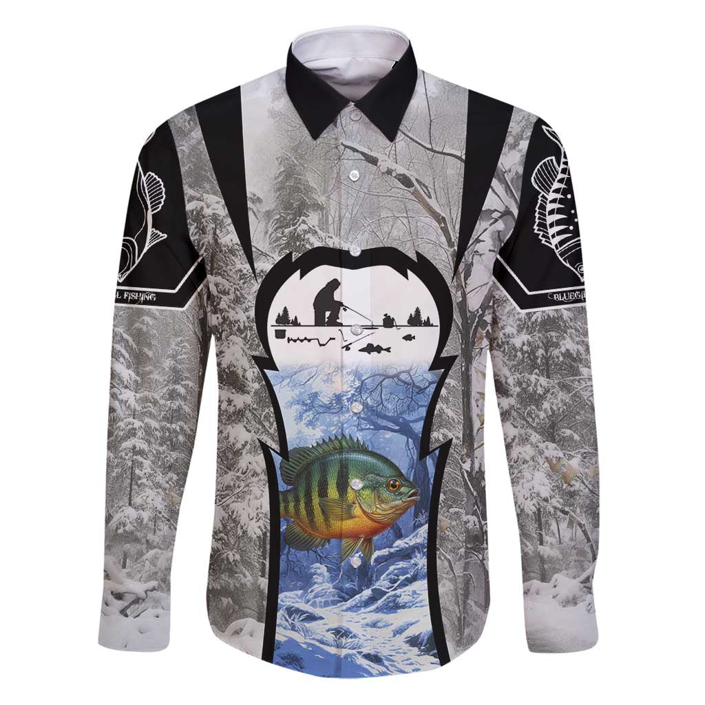 Custom Bluegill Ice Fishing Winter Camo Family Matching Puletasi and Hawaiian Shirt with Snowy Forest Background Colorful Fish - Wonder Print Shop