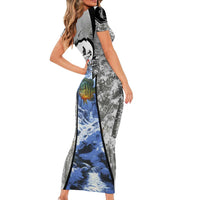 Custom Bluegill Ice Fishing Winter Camo Family Matching Short Sleeve Bodycon Dress and Hawaiian Shirt with Snowy Forest Background Colorful Fish - Wonder Print Shop