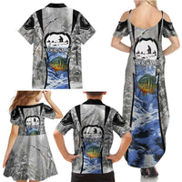 Custom Bluegill Ice Fishing Winter Camo Family Matching Summer Maxi Dress and Hawaiian Shirt with Snowy Forest Background Colorful Fish - Wonder Print Shop
