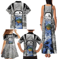 Custom Bluegill Ice Fishing Winter Camo Family Matching Tank Maxi Dress and Hawaiian Shirt with Snowy Forest Background Colorful Fish - Wonder Print Shop