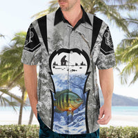 Custom Bluegill Ice Fishing Winter Camo Hawaiian Shirt with Snowy Forest Background Colorful Fish - Wonder Print Shop