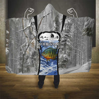 Custom Bluegill Ice Fishing Winter Camo Hooded Blanket with Snowy Forest Background Colorful Fish - Wonder Print Shop