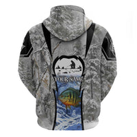 Custom Bluegill Ice Fishing Winter Camo Hoodie with Snowy Forest Background Colorful Fish - Wonder Print Shop