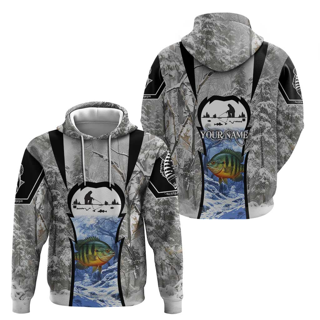 Custom Bluegill Ice Fishing Winter Camo Hoodie with Snowy Forest Background Colorful Fish - Wonder Print Shop