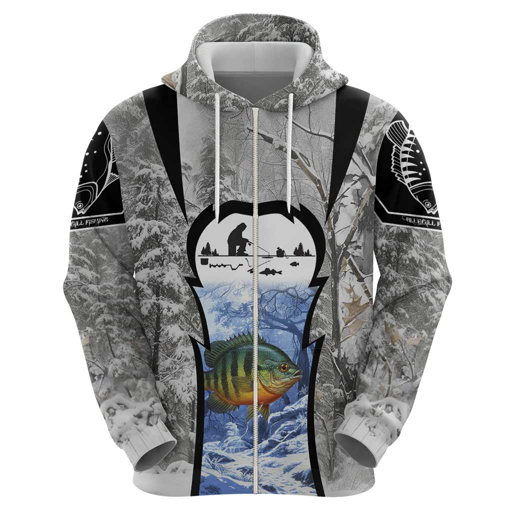 Custom Bluegill Ice Fishing Winter Camo Hoodie with Snowy Forest Background Colorful Fish - Wonder Print Shop