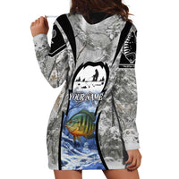 Custom Bluegill Ice Fishing Winter Camo Hoodie Dress with Snowy Forest Background Colorful Fish - Wonder Print Shop