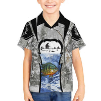 Custom Bluegill Ice Fishing Winter Camo Kid Hawaiian Shirt with Snowy Forest Background Colorful Fish - Wonder Print Shop
