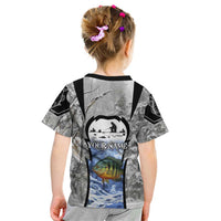 Custom Bluegill Ice Fishing Winter Camo Kid T Shirt with Snowy Forest Background Colorful Fish - Wonder Print Shop