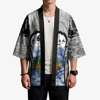 Custom Bluegill Ice Fishing Winter Camo Kimono with Snowy Forest Background Colorful Fish - Wonder Print Shop