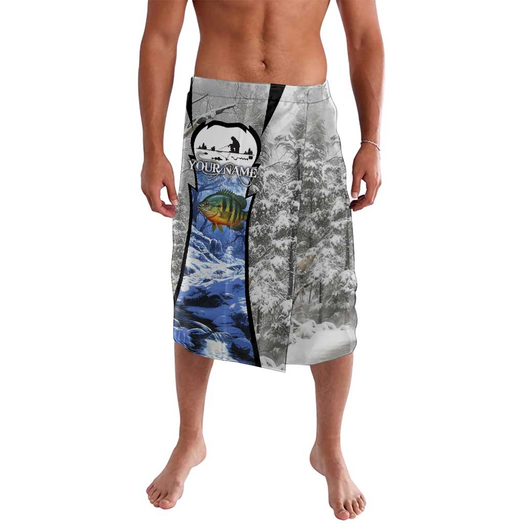 Custom Bluegill Ice Fishing Winter Camo Lavalava with Snowy Forest Background Colorful Fish - Wonder Print Shop