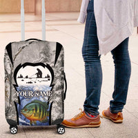 Custom Bluegill Ice Fishing Winter Camo Luggage Cover with Snowy Forest Background Colorful Fish - Wonder Print Shop