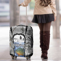 Custom Bluegill Ice Fishing Winter Camo Luggage Cover with Snowy Forest Background Colorful Fish - Wonder Print Shop