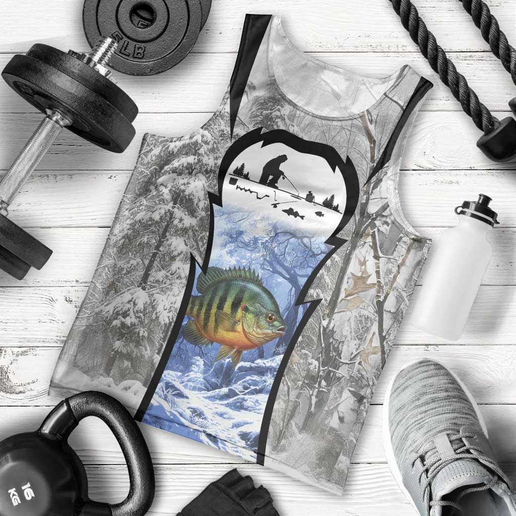 Custom Bluegill Ice Fishing Winter Camo Men Tank Top with Snowy Forest Background Colorful Fish - Wonder Print Shop
