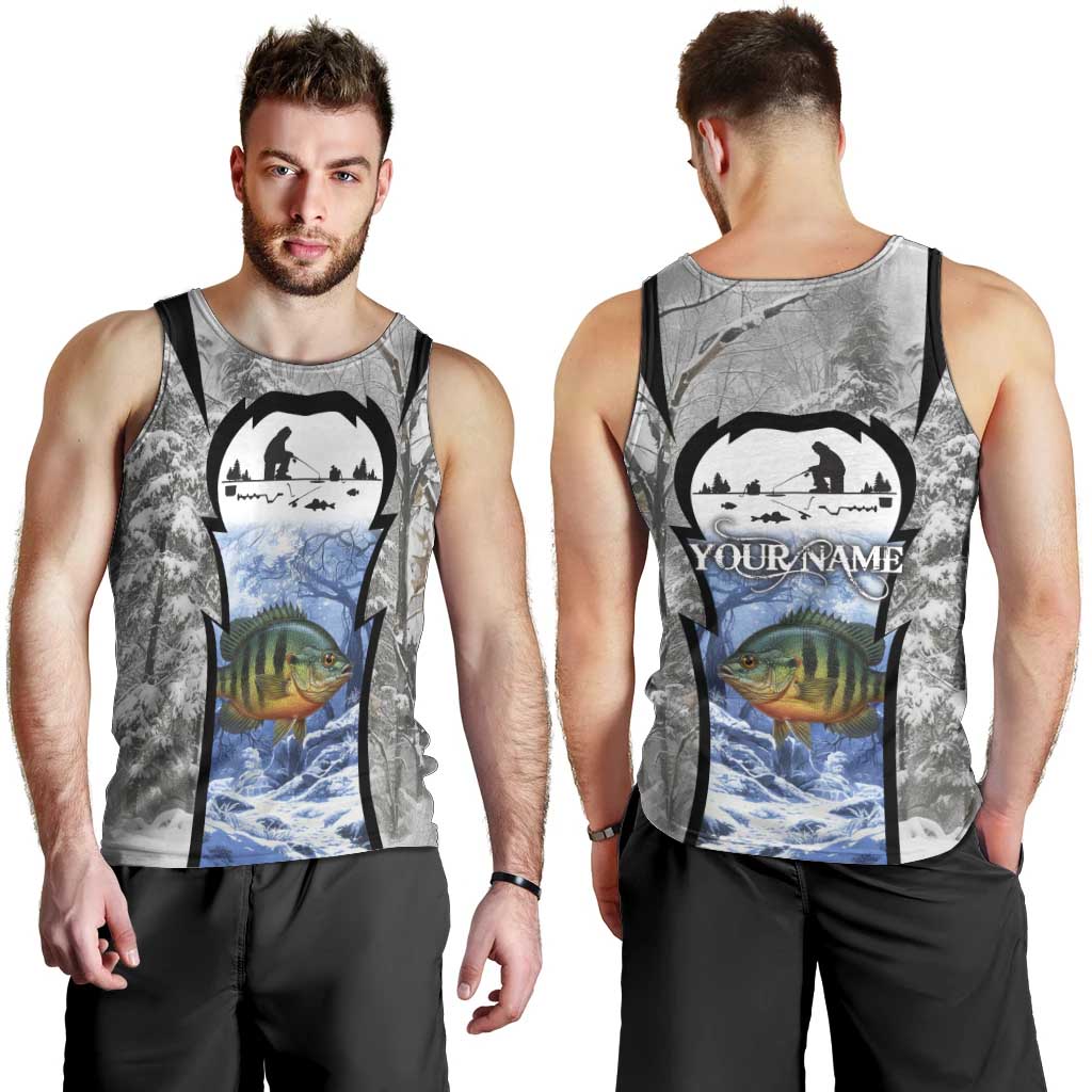 Custom Bluegill Ice Fishing Winter Camo Men Tank Top with Snowy Forest Background Colorful Fish - Wonder Print Shop