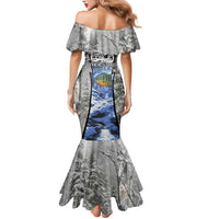 Custom Bluegill Ice Fishing Winter Camo Mermaid Dress with Snowy Forest Background Colorful Fish - Wonder Print Shop