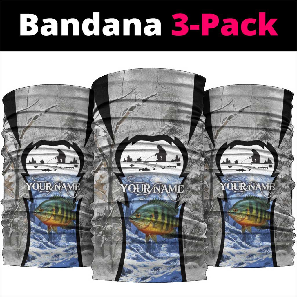 Custom Bluegill Ice Fishing Winter Camo Neck Gaiter with Snowy Forest Background Colorful Fish - Wonder Print Shop