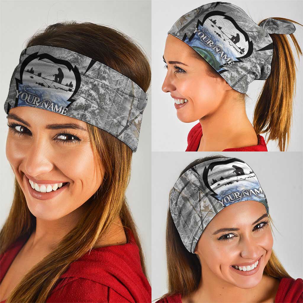 Custom Bluegill Ice Fishing Winter Camo Neck Gaiter with Snowy Forest Background Colorful Fish - Wonder Print Shop