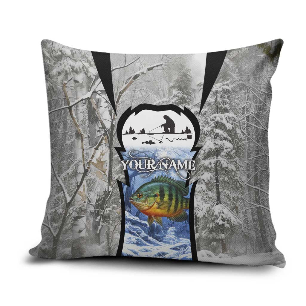 Custom Bluegill Ice Fishing Winter Camo Pillow Cover with Snowy Forest Background Colorful Fish - Wonder Print Shop