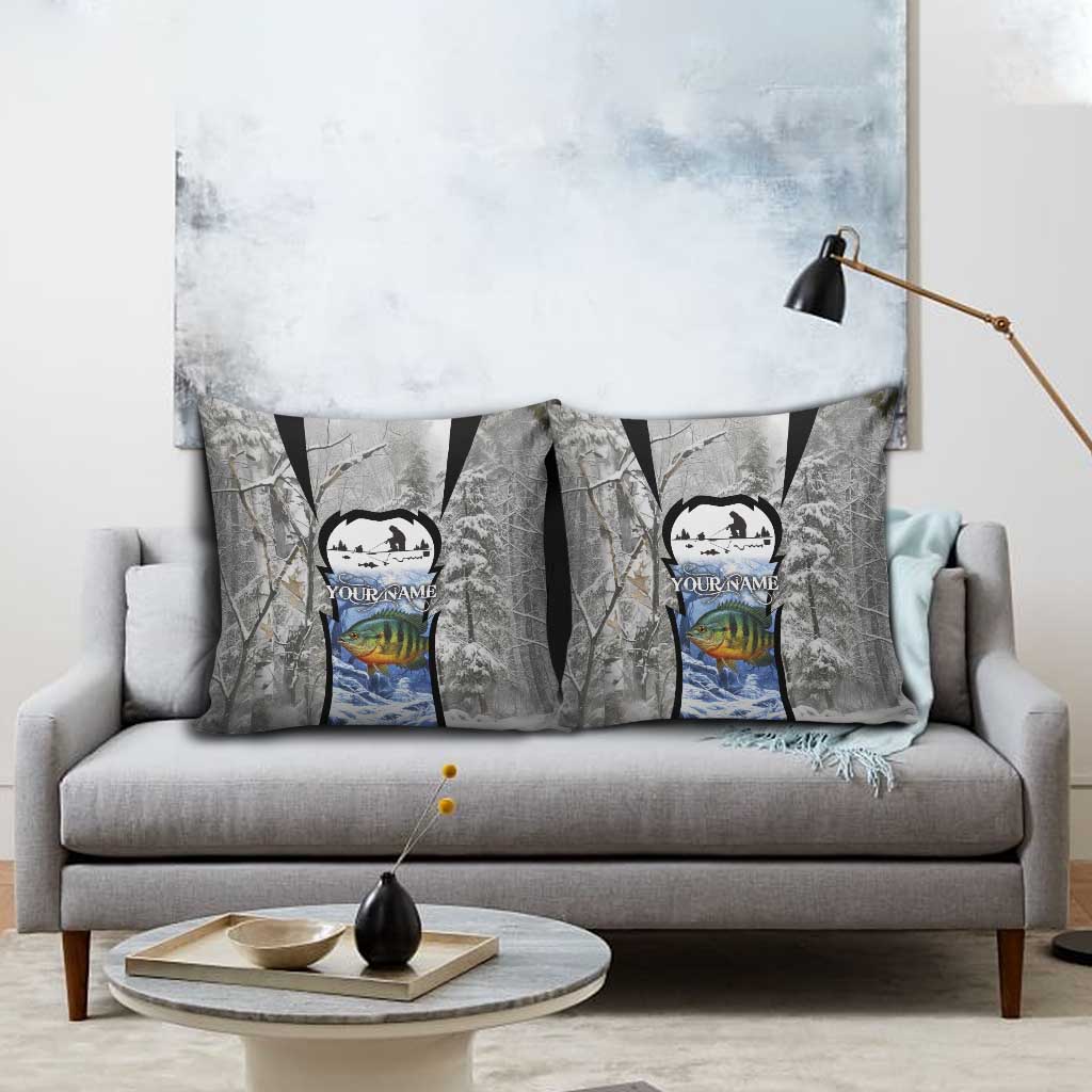 Custom Bluegill Ice Fishing Winter Camo Pillow Cover with Snowy Forest Background Colorful Fish - Wonder Print Shop