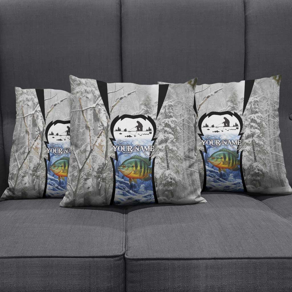 Custom Bluegill Ice Fishing Winter Camo Pillow Cover with Snowy Forest Background Colorful Fish - Wonder Print Shop