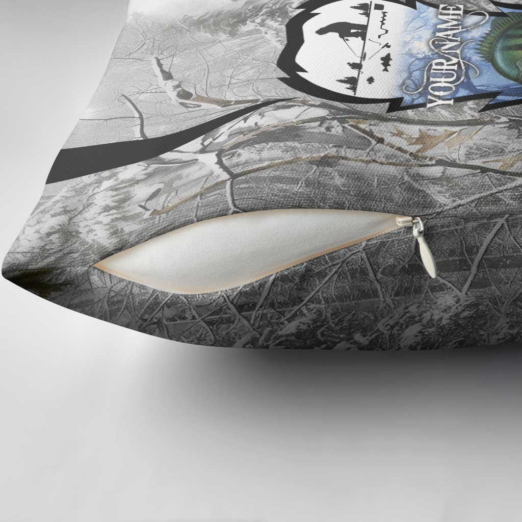 Custom Bluegill Ice Fishing Winter Camo Pillow Cover with Snowy Forest Background Colorful Fish - Wonder Print Shop