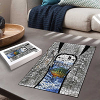 Custom Bluegill Ice Fishing Winter Camo Puzzle with Snowy Forest Background Colorful Fish - Wonder Print Shop