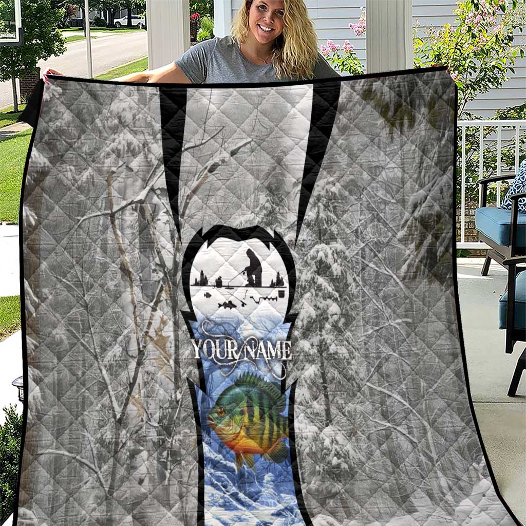 Custom Bluegill Ice Fishing Winter Camo Quilt with Snowy Forest Background Colorful Fish - Wonder Print Shop