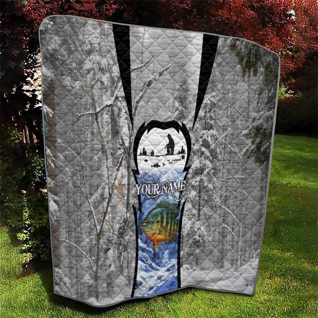Custom Bluegill Ice Fishing Winter Camo Quilt with Snowy Forest Background Colorful Fish - Wonder Print Shop
