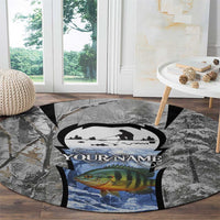 Custom Bluegill Ice Fishing Winter Camo Round Carpet with Snowy Forest Background Colorful Fish - Wonder Print Shop
