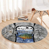 Custom Bluegill Ice Fishing Winter Camo Round Carpet with Snowy Forest Background Colorful Fish - Wonder Print Shop