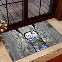 Custom Bluegill Ice Fishing Winter Camo Rubber Doormat with Snowy Forest Background Colorful Fish - Wonder Print Shop