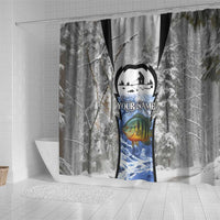 Custom Bluegill Ice Fishing Winter Camo Shower Curtain with Snowy Forest Background Colorful Fish - Wonder Print Shop