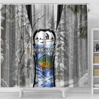 Custom Bluegill Ice Fishing Winter Camo Shower Curtain with Snowy Forest Background Colorful Fish - Wonder Print Shop