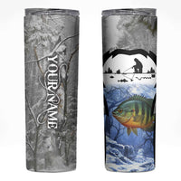 Custom Bluegill Ice Fishing Winter Camo Skinny Tumbler with Snowy Forest Background Colorful Fish - Wonder Print Shop