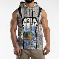 Custom Bluegill Ice Fishing Winter Camo Sleeveless Zip Hoodie with Snowy Forest Background Colorful Fish - Wonder Print Shop