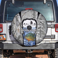 Custom Bluegill Ice Fishing Winter Camo Spare Tire Cover with Snowy Forest Background Colorful Fish - Wonder Print Shop