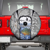 Custom Bluegill Ice Fishing Winter Camo Spare Tire Cover with Snowy Forest Background Colorful Fish - Wonder Print Shop