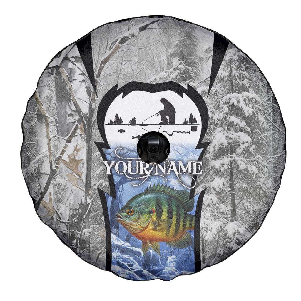 Custom Bluegill Ice Fishing Winter Camo Spare Tire Cover with Snowy Forest Background Colorful Fish - Wonder Print Shop
