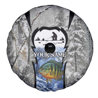 Custom Bluegill Ice Fishing Winter Camo Spare Tire Cover with Snowy Forest Background Colorful Fish - Wonder Print Shop