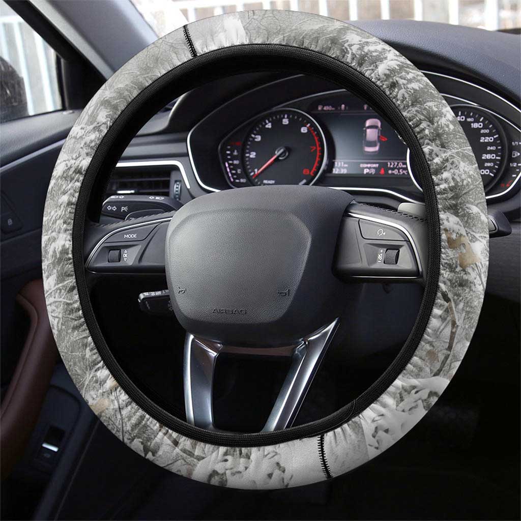 Bluegill Ice Fishing Winter Camo Steering Wheel Cover with Snowy Forest Background Colorful Fish - Wonder Print Shop