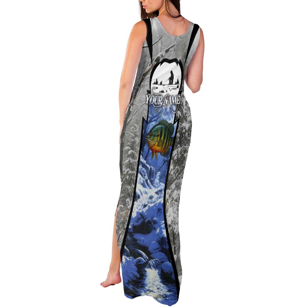 Custom Bluegill Ice Fishing Winter Camo Tank Maxi Dress with Snowy Forest Background Colorful Fish - Wonder Print Shop