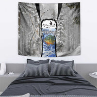 Custom Bluegill Ice Fishing Winter Camo Tapestry with Snowy Forest Background Colorful Fish - Wonder Print Shop