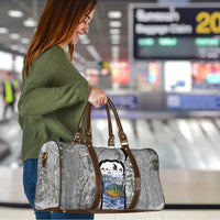 Custom Bluegill Ice Fishing Winter Camo Travel Bag with Snowy Forest Background Colorful Fish - Wonder Print Shop