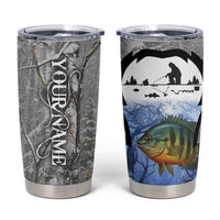Custom Bluegill Ice Fishing Winter Camo Tumbler Cup with Snowy Forest Background Colorful Fish - Wonder Print Shop