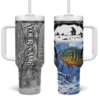 Custom Bluegill Ice Fishing Winter Camo Tumbler With Handle with Snowy Forest Background Colorful Fish - Wonder Print Shop