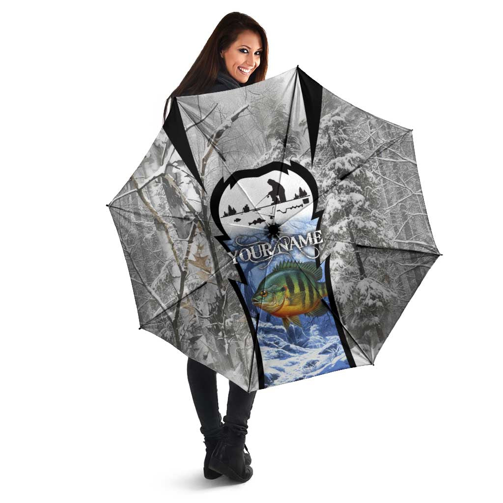 Custom Bluegill Ice Fishing Winter Camo Umbrella with Snowy Forest Background Colorful Fish - Wonder Print Shop